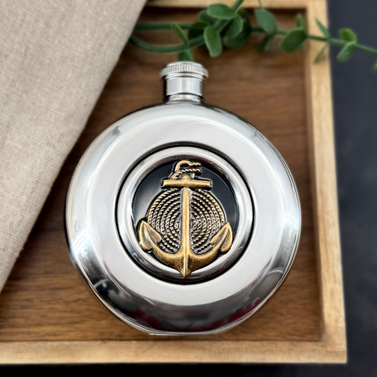 Bronze anchor 5 oz window flask with rope detail