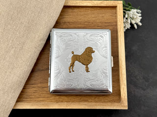 Poodle dog metal card holder with bronze and silver finish