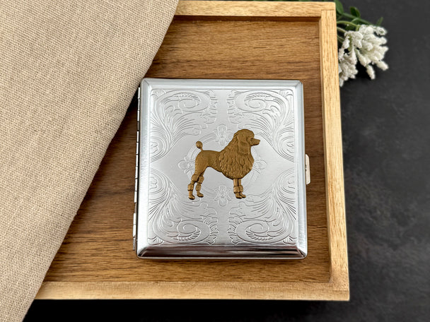 Poodle dog metal card holder with bronze and silver finish