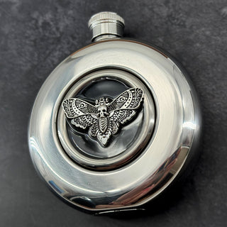 Round window flask showing the transparent center and stainless steel mirror finish