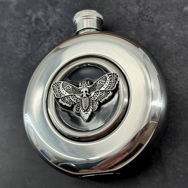 Round window flask showing the transparent center and stainless steel mirror finish
