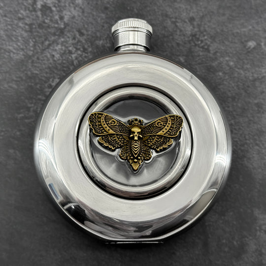 Death’s-Head Hawkmoth Flask | Round Window Stainless Steel Hip Flask