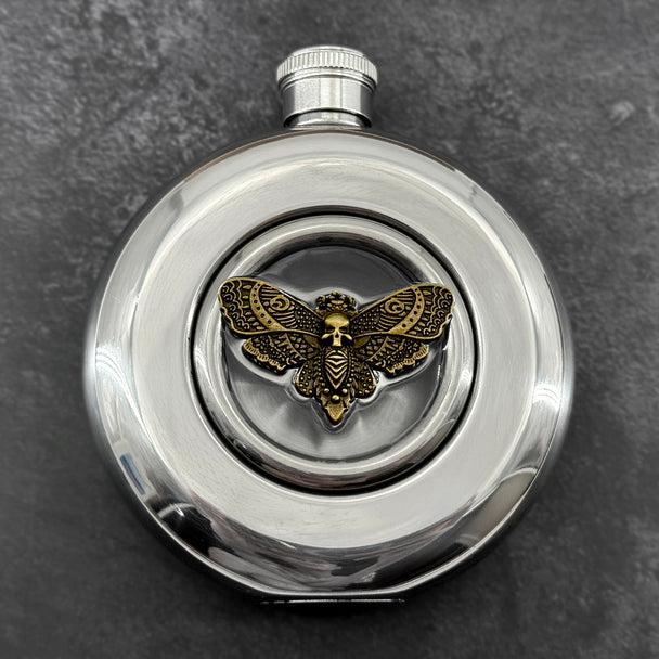 Death’s-Head Hawkmoth Flask | Round Window Stainless Steel Hip Flask