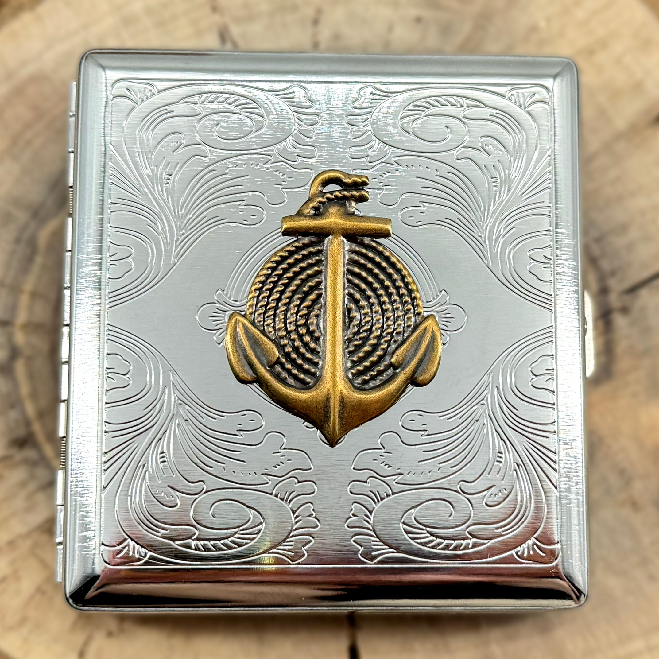 Handmade anchor cigarette case for cards, cash, or slim pre-rolls
