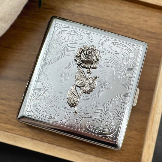 Floral Cigarette Case with Rose | Botanical Flower Card Holder