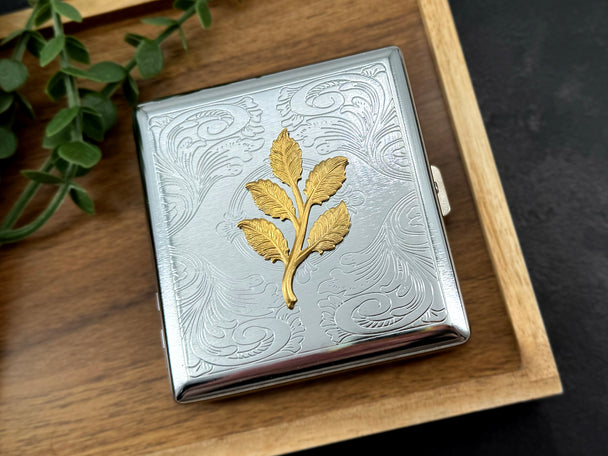 Leaf Cigarette Case | Gold Botanical Business Card Holder