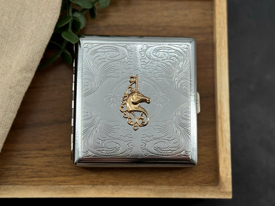 Gold Unicorn Cigarette Case | Fantasy Business Card Holder