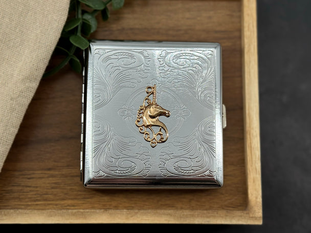 Gold Unicorn Cigarette Case | Fantasy Business Card Holder