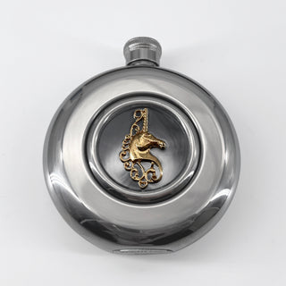 Mirror finish flask with a gold unicorn