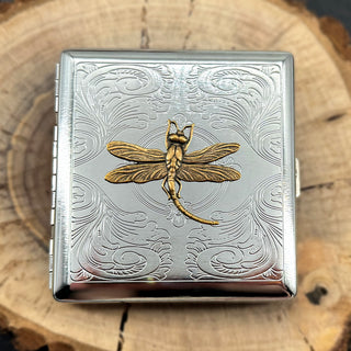 Handmade dragonfly cigarette case for cards, cash, or slim pre-rolls