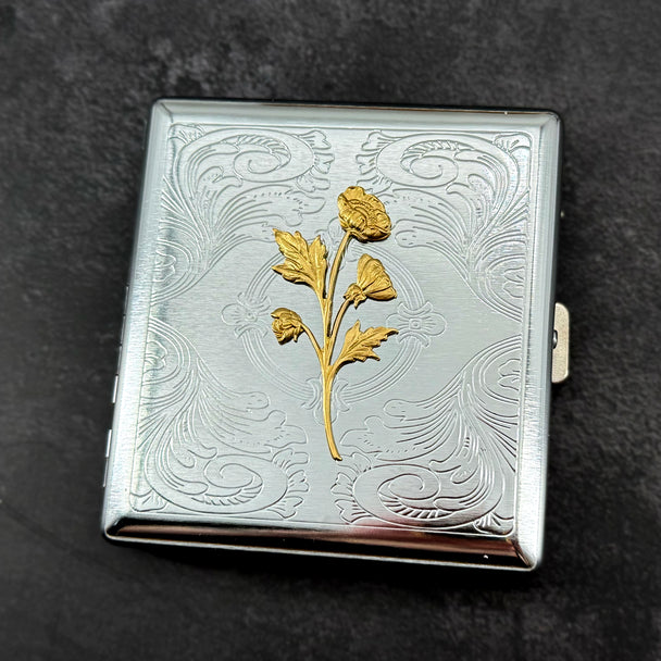 Golden Wildflower Cigarette Case | Floral Business Card Holder