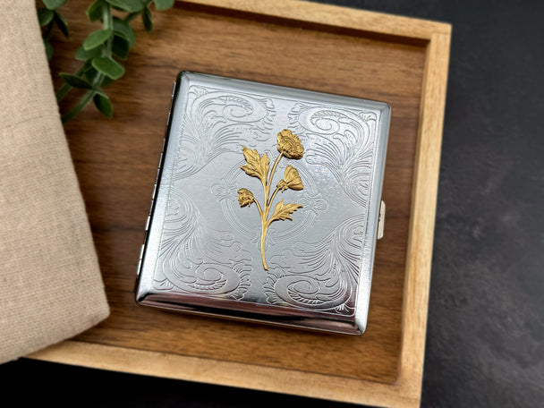 Golden Wildflower Cigarette Case | Floral Business Card Holder