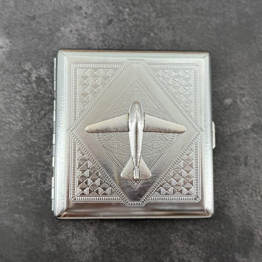 Silver Airplane Metal Cigarette Case | Aviation Card Holder