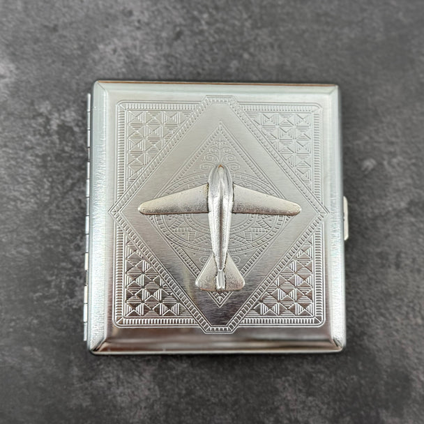 Silver Airplane Metal Cigarette Case | Aviation Card Holder