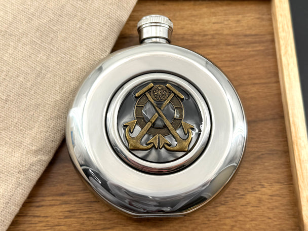 Nautical Anchor Flask | Round Window Stainless Steel Hip Flask