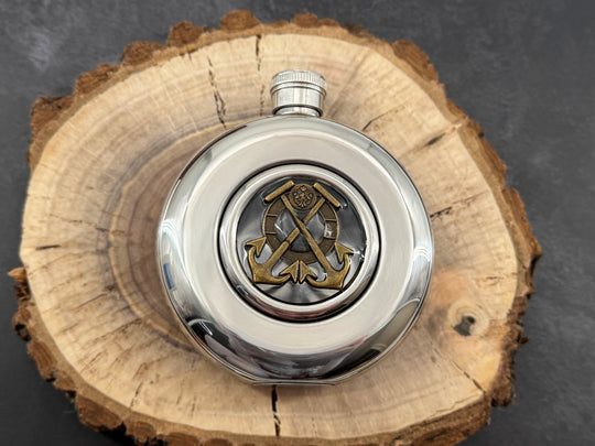Nautical Anchor Flask | Round Window Stainless Steel Hip Flask
