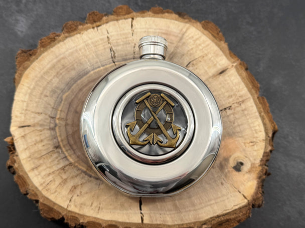 Nautical Anchor Flask | Round Window Stainless Steel Hip Flask
