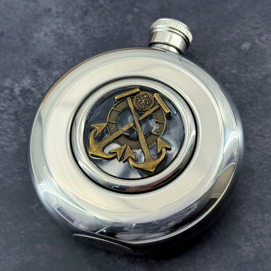 Nautical Anchor Flask | Round Window Stainless Steel Hip Flask