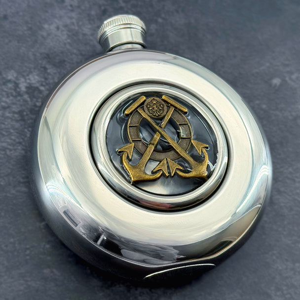 Nautical Anchor Flask | Round Window Stainless Steel Hip Flask