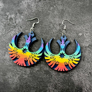 Handmade Minnesota Strong pride earrings with colorful rebel loon design