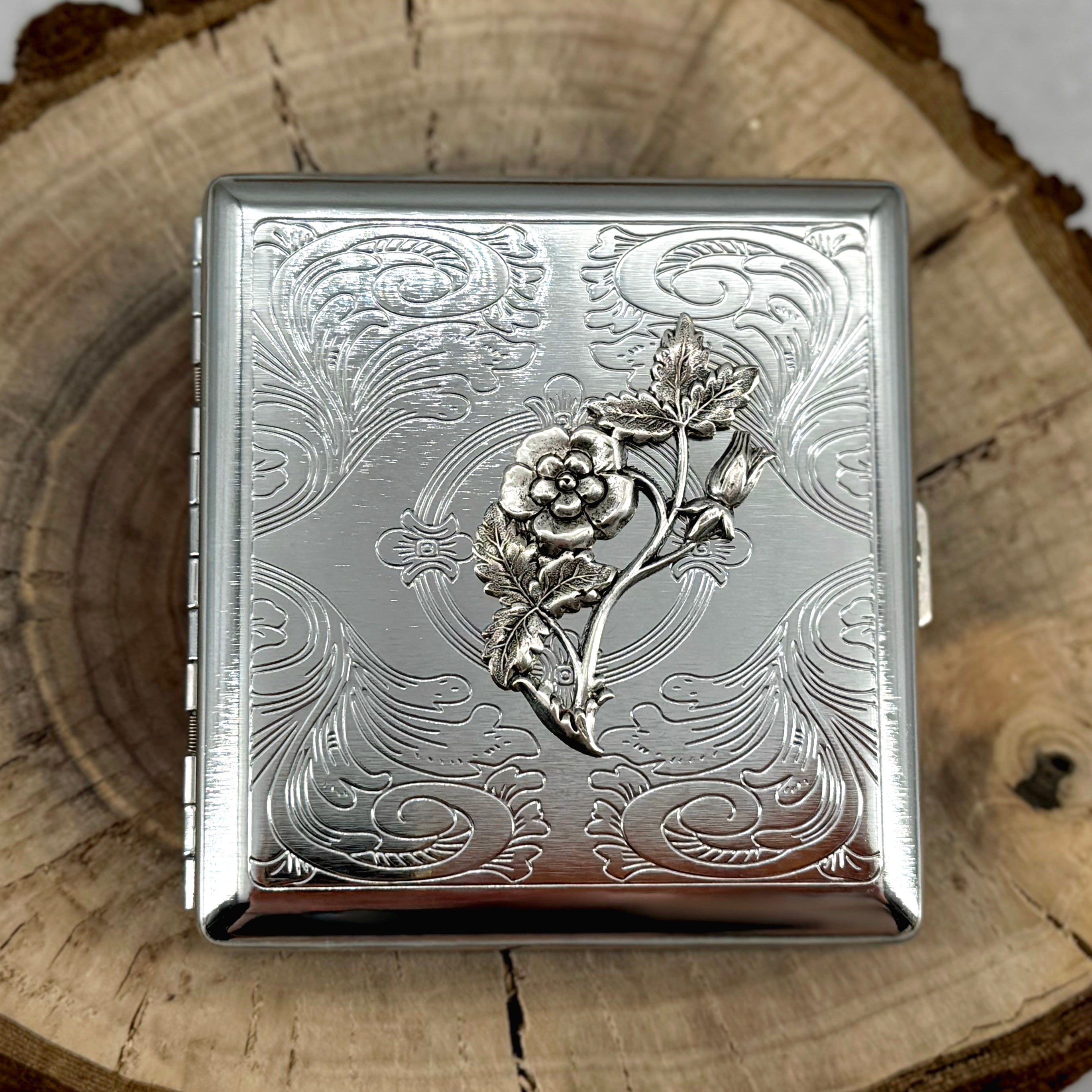 Elegant floral case for cigarettes, cards, and small essentials