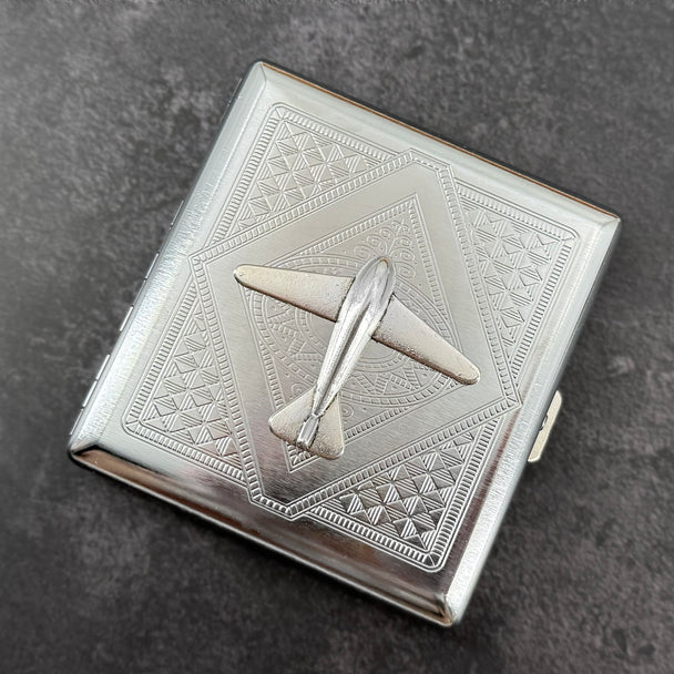 Silver Airplane Metal Cigarette Case | Aviation Card Holder