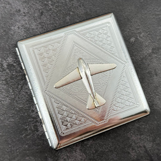 Silver Airplane Metal Cigarette Case | Aviation Card Holder