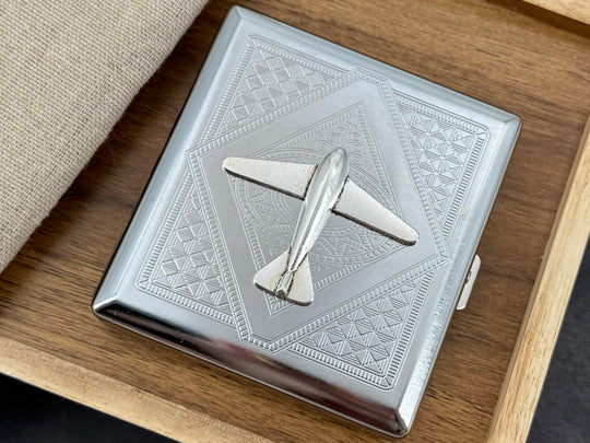 Silver Airplane Metal Cigarette Case | Aviation Card Holder