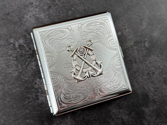 Silver Anchor Metal Cigarette Case | Nautical Card Holder