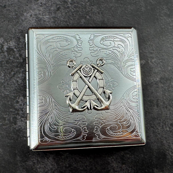 Silver Anchor Metal Cigarette Case | Nautical Card Holder