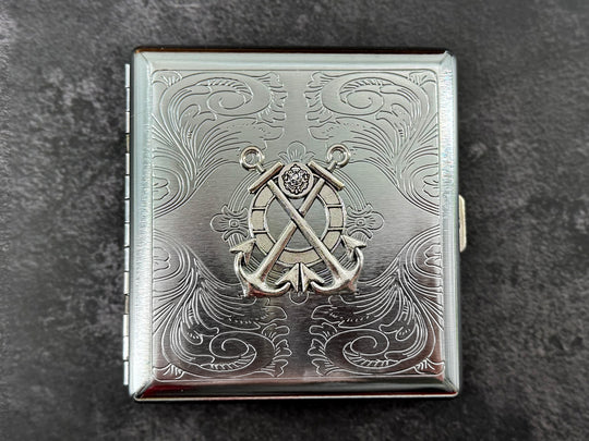Silver Anchor Metal Cigarette Case | Nautical Card Holder