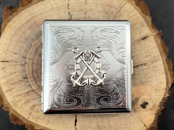 Silver Anchor Metal Cigarette Case | Nautical Card Holder