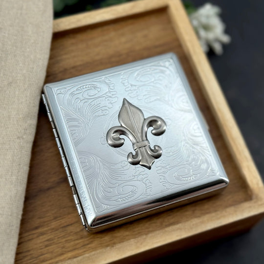 Silver Fleur-de-Lis Metal Cigarette Case | Gothic Card Holder