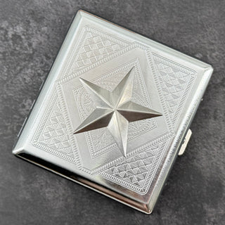 Sailor inspired silver card holder with dimensional nautical star design