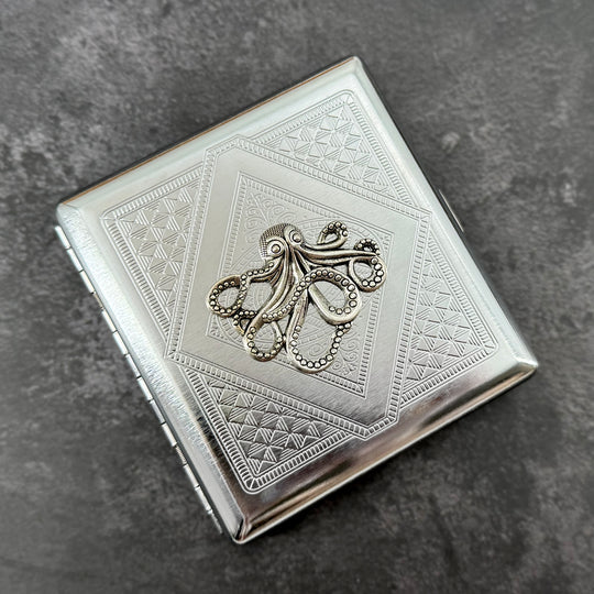 Silver Octopus Metal Cigarette Case | Nautical Card Holder