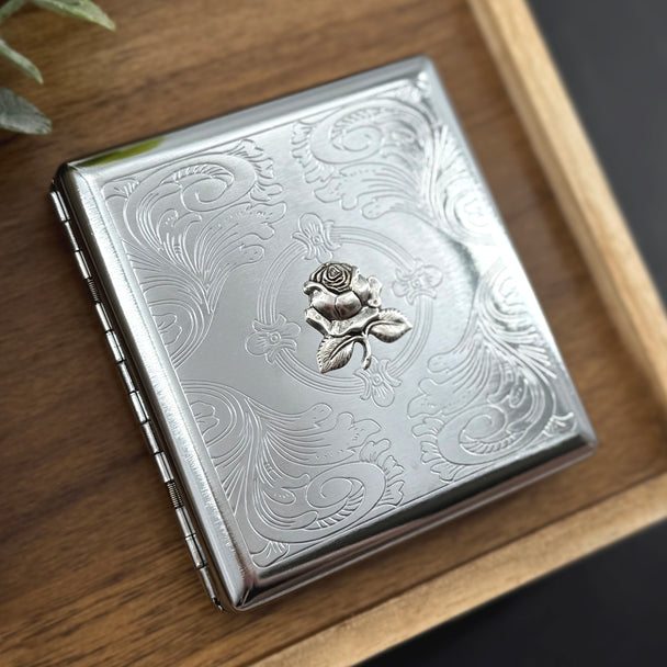 Silver Rose Cigarette Case | Botanical Card Holder