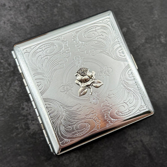 Silver Rose Cigarette Case | Botanical Card Holder