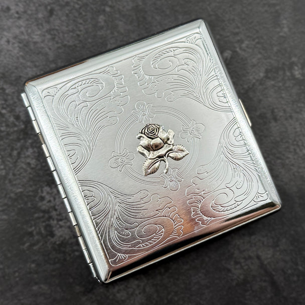 Silver Rose Cigarette Case | Botanical Card Holder