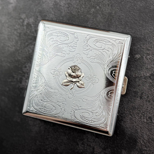 Silver Rose Cigarette Case | Botanical Card Holder