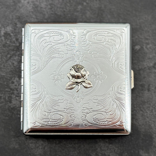 Silver Rose Cigarette Case | Botanical Card Holder