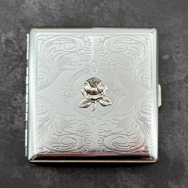 Silver Rose Cigarette Case | Botanical Card Holder
