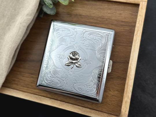 Silver Rose Cigarette Case | Botanical Card Holder