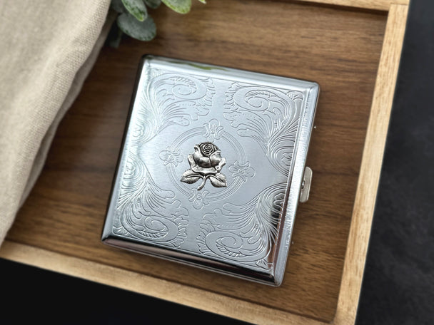 Silver Rose Cigarette Case | Botanical Card Holder