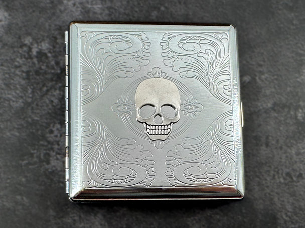 Antique Bronze Skull Metal Cigarette Case | Gothic Card Holder