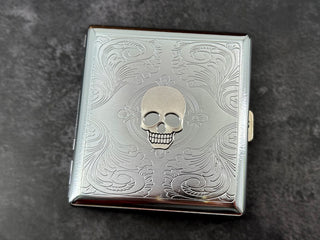 Handmade gothic silver skull cigarette case