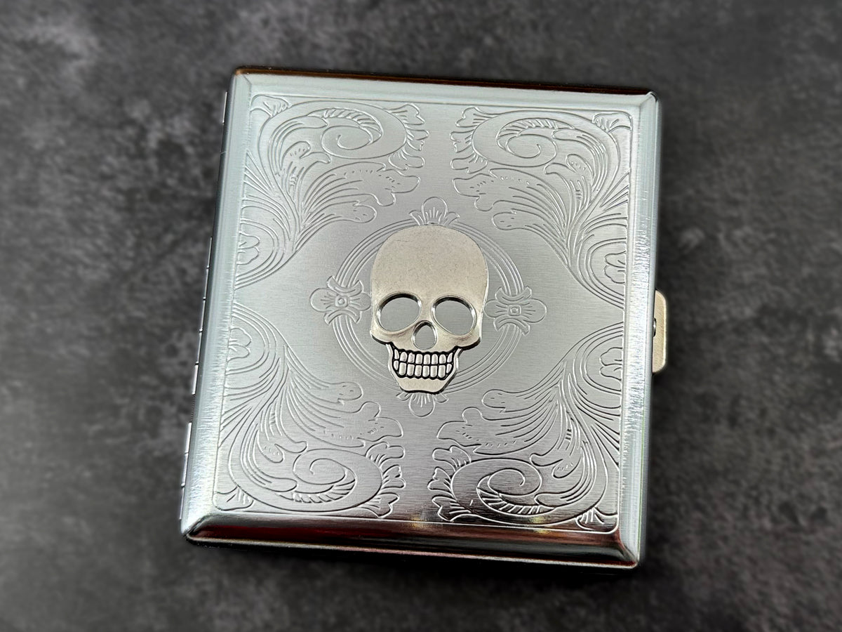 Handmade gothic silver skull cigarette case