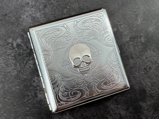 Halloween silver skull cigarette case handmade to order