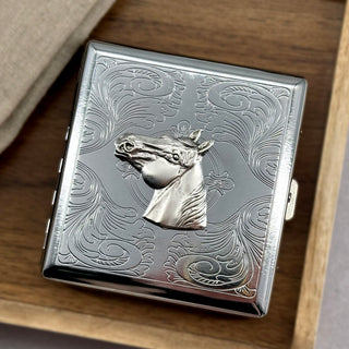 Horse lover metal card holder with snap closure