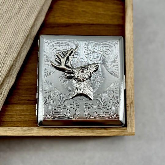 Handmade stag business card holder in polished silver finish