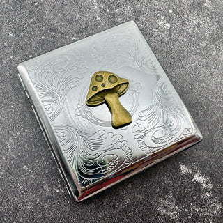 Handmade mushroom business card holder in polished metal finish